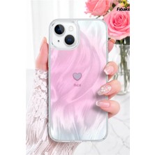 Fibaks iPhone 13/14/15 Kılıf Hologramlı Pembe Işıltı Minik Kalp Dalga Desenli Şeffaf Silikon | Içten Baskılı, Kamera Korumalı, Airbag Köşeli, Darbe Emici Premium Kapak Telefon Kılıfı