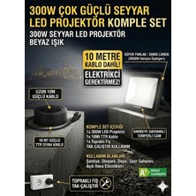 Schuar 10 Metre Kablolu 300 Watt Seyyar LED Projektör Aydınlatma. Seyyar Aydınlarma Su Geçirmez Dış Mekan IP66,BEYAZ Çok Güçlü Işık
