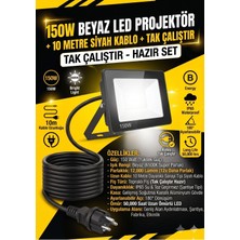 Schuar 10 Metre Kablolu 150 Watt Seyyar LED Projektör Aydınlatma. Seyyar Aydınlatma Su Geçirmez Dış Mekan IP66,BEYAZ Çok Güçlü Işık