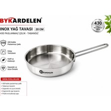 |bykardelen Inox Yağ Tavası| 20 cm |430 Kalite Paslanmaz Çelik| Tabansız Çelik Tava|