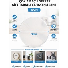 Doori 12 cm Çok Amaçlı Şeffaf Çift Taraflı Yapışkanlı Bant | Güçlü Tutuşlu Yuvarlak Yapışkan Ped | Ev Iş