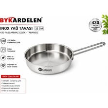 |bykardelen Inox Yağ Tavası| 22 cm |430 Kalite Paslanmaz Çelik| Tabansız Çelik Tava|