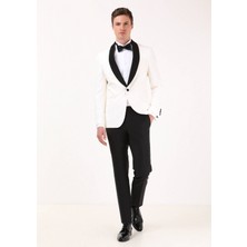 Ramsey Ekru Düz Modern Fit Şal Yaka Dokuma Smokin Takım Elbise