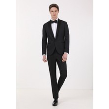 Siyah Mikro Fashion Slim Fit Kruvaze Yaka Dokuma Smokin Takım Elbise
