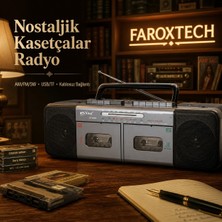 FaroxTech Nostaljik Çift Kasetçalar Radyo – Bluetooth, Usb/tf Kart, Am/fm/sw 3 Bant, Çift Hoparlör ve Şarjlı Pil Destekli