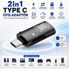 Polham 2in1 Type C To Tf Kart ve USB Çevirici Otg Adaptör, Şarj ve Data Aktarım Otg Çeviricisi, Yüksek Hızlı