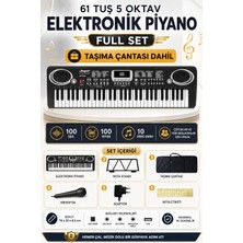 61 Tuş 5 Oktav Elektronik Org Piyano Full Set Mikrofonlu Çantalı Adaptörlü 100 Ses- 100 Ritim