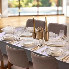 Evaliza Queen’s Gold 60 Parça Beyaz Bone Yemek Takımı 12 Kişilik Desenli Şık Tasarım