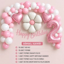 Çavuş E-Ticaret 2 Yaş Parti Retro Papatya Temalı Pembe Kalpli Doğum Günü Seti Papatya Kalp Parti Seti