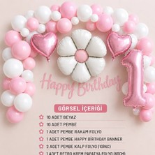 Çavuş E-Ticaret 1 Yaş Parti Retro Papatya Temalı Pembe Kalpli Doğum Günü Seti Papatya Kalp Parti Seti