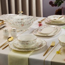 Evaliza Queen’s Garden 60 Parça Beyaz Bone Yemek Takımı Desenli Set