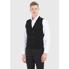 Ramsey Siyah Regular Fit Kelebek Yaka Casual Örme Triko Yelek