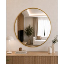Effe Yapı Dekor Gold Metal Çerçeveli Yuvarlak Ayna 70 cm