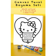 Sevimli Fiyonklu Kedi Tuval Boyama Seti - 6 Renk Akrilik Boya ve Fırçalı (20X20 Cm)-8