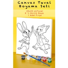 Sevimli Hayvanlar Şehri Tuval Boyama Seti - 6 Renk Akrilik Boya ve Fırçalı (20X20 Cm)-3