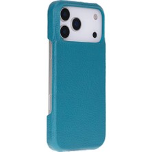 PLM Apple iPhone 17 Pro Için, Hakiki Deri, El Yapımı Kılıf, Magsafe ile Uyumlu, Iç Yüzeyi Kadife, Turkuaz