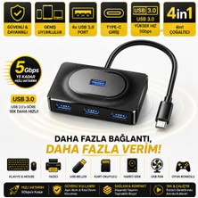 Polham Jazos 4in1 Type C To 4x USB 3.0 Çoğaltıcı Okuyucu Hup Adaptör, Klavye, Mouse, Yazıcı, USB Okuyucu