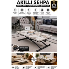Sehpam Akıllı Akıllı Sehpa Juppo Üst Tabla Mdf Beyaz Mermer Desen Oval Köşe Alt Ayak Siyah Dışa K