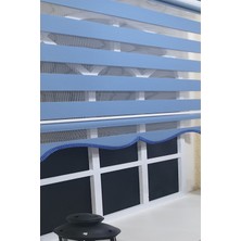 Storburada Zebra Stor Perde Mavi Etek Dilimli ST 006