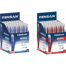 Pensan 2270 Tükenmez Kalem Büro 1 mm Mavi Kırmızı 50 Li Toplam 100 Adet 2X50 Set