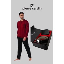 Rozelt Erkek Bordo Pamuklu Çeyizlik Kutulu Pijama Takımı Kemer & Cüzdan Set