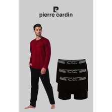 Rozelt Erkek Bordo Pamuklu Çeyizlik Kutulu Pijama Takımı 3'lü Boxer Set