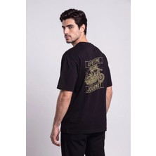 Black Nova Oversize Baskılı Unisex %100 Pamuk T-Shirt Lifetime Journey Siyah