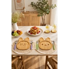 Naturel Dekor Bambu Ahşap 2'li Mutlu-Kaygılı Tavşan Mama Ek Gıda, Çocuk Sunum Yemek Tabağı 20X20 Cm, Mutfak, Sunum, Çocuk, Yemek, Tabak