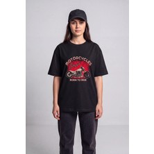 Black Nova Oversize Baskılı Unisex %100 Pamuk T-Shirt Red Classic Siyah