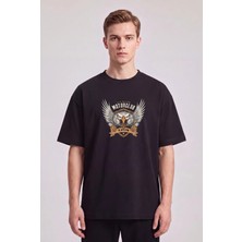 Black Nova Oversize Baskılı Unisex %100 Pamuk T-Shirt Motorclub Siyah