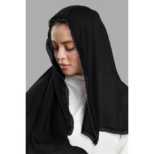Hürrem Bone Siyah Nikah Namaz Başörtüsü Eşarp Kesik Elyaf Boncuklu Güpürlü 202213_01