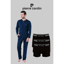 Rozelt Erkek Lacivert Pamuklu Çeyizlik Kutulu Pijama Takımı 3'lü Boxer Set