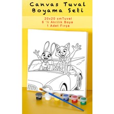 Sevimli Hayvanlar Şehri Tuval Boyama Seti - 6 Renk Akrilik Boya ve Fırçalı (20X20 Cm)-4