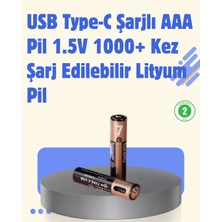 Eco Lounge USB Type-C Şarjlı Aaa Lityum Pil | 1.5V Sabit Voltaj, 1000+ Şarj Döngüsü ile Uzun Ömür