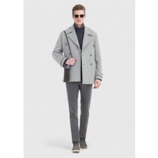 Gri Slim Fit Kruvaze Yaka Casual Örme Palto