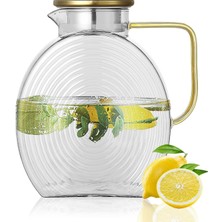 Reoona Borosilikat Cam Şeffaf Salyangoz Desenli Sürahi 2500 ml Buzdolabı Kapağına Uygun