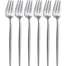 Limon ve Fondü Çatalı Seti, Gümüş Renk, 6 Parça, Çelik, 13 cm