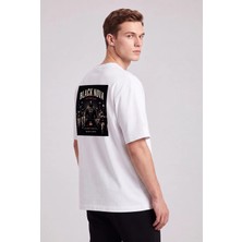 Black Nova Oversize Baskılı Unisex Tişört Lone Rider (With Text) Beyaz