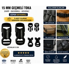 Ecotton Works 15 mm ( 1,5 cm ) Plastik Geçmeli Toka 5'li Paket | Dayanıklı Kilit Toka | Çanta, Kamp, Valiz, Evcil Hayvan Tasması Siyah Renk