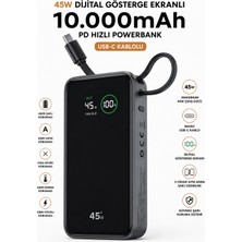 Deanb 10000MAH Powerbank Pd 45W Hızlı Şarj Dijital Ekranlı Dahili Type-C Kablolu Taşınabilir Şarj Cihazı