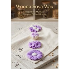 Woona Doğal Soya Wax Dekoratif Mum Seti - Lavanta Kokulu Papatya, Şakayık ve Ortanca Çiçeği El Yapımı Doğal Soya Wax Premium Kokulu Mum Seti