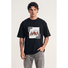 Black Nova Oversize Baskılı  Unisex %100 Pamuk T-Shirt Pit Stop Siyah