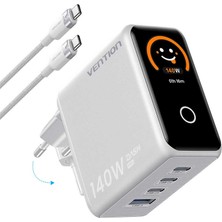 Vention Dash Pro 140W Gan 5.0 Akıllı Ekranlı ve Emojili 4-Portlu Hızlı Şarj Cihazı (3xusb-C + 1xusb-A)