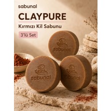 Sabunal CLAYPURE Kırmızı Kil Sabunu 3 Adet - Karma Ciltler İçin Kırmızı Kil İçerikli Doğal Sabun