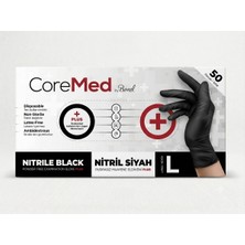 Coremed Nitril Pudrasız Muayene Eldiveni Plus Siyah Renk 50'li Paket