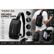 Veroksa USB Şarjlı Çapraz Omuz Çantası | Şifre Kilitli, Su Geçirmez, USB Çıkışlı, Çok Bölmeli | Powerbank Seçenekli