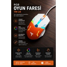 Yenilig Oyuncu Mouse Rgb Aydınlatmalı Kablolu Gaming Mouse TM24 Beyaz | USB Optik Gaming Mouse Ergonomik Rgb LED Bilgisayar Faresi