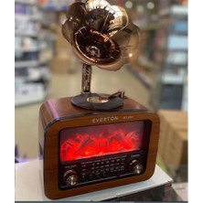 Everton RT-651 Gramofon Tasarımlı Şömine Efektli Nostaljik Bluetooth Hoparlör Fm/am/sw 3 Bant Şarjlı Retro Radyo