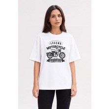 Black Nova Oversize Baskılı  Unisex %100 Pamuk T-Shirt Legend Motorcycle Beyaz