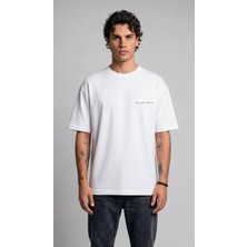 Black Nova Oversize Baskılı Unisex Tişört Lone Rider Beyaz